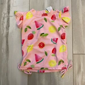 NWT Pink Snapper Rock Short Ruffle Sleeve Rash Guard with Fruit, Size 12-18M